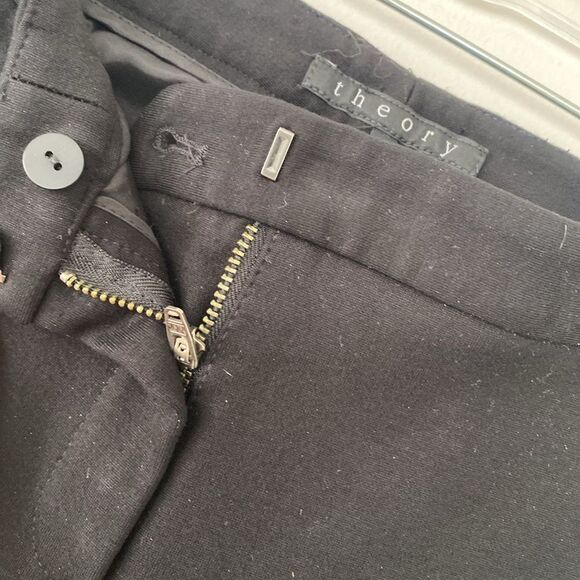 Theory Slim Trousers Black Mid weight sz 6 Office Preppy Corpcore Classic Slink - Picture 9 of 12